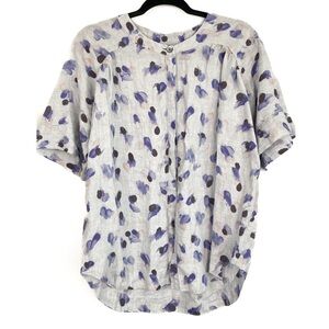 Poetry Women's Printed Button‎ Down 100% Linen Blouse Top, Blue - Size 10
